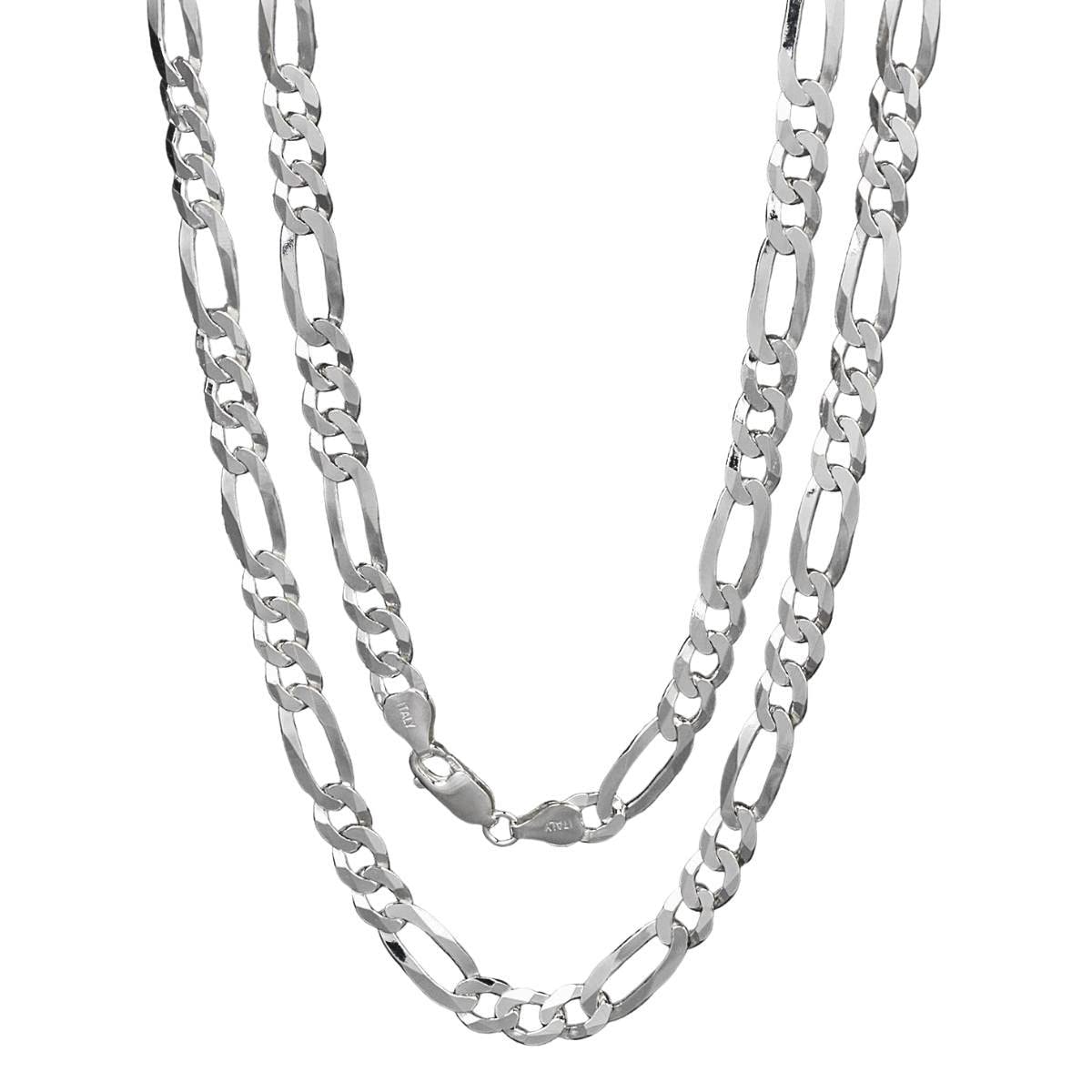 Sterling Silver Figaro Chain Necklace Made in Italy Width: 6.2mm Silver Necklace for Men Gift For Him (55)