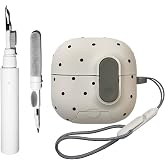 Cute Polka Dot Earbud Case Compatible with Huawei FreeClip 2 Kickstand | Lockable Flip Top Stylish Retro Cleaning Pen Lanyard Dirt-Resistant Shockproof TPU Women Compatible with Huawei FreeClip 2