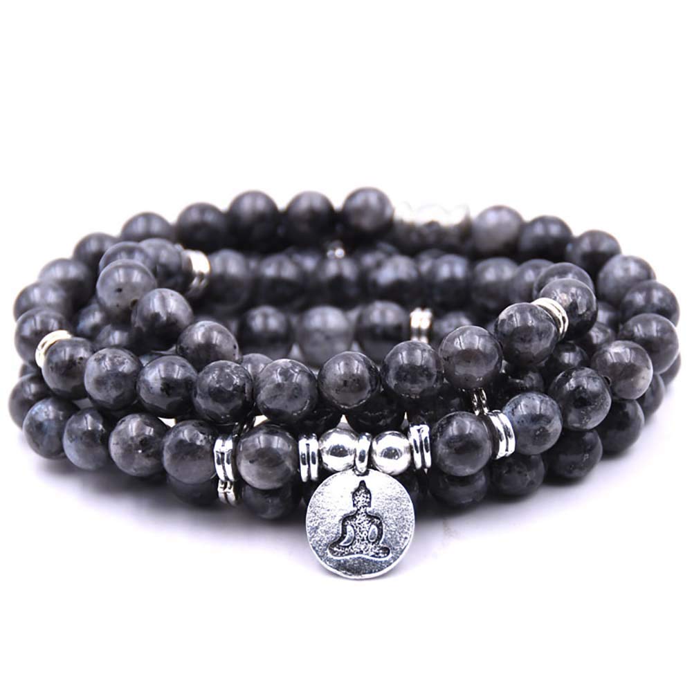 Self-Discovery Natural 108 Mala Beads Bracelet Necklace Meditation Jewelry with Yoga Charm (Labradorite) โ image 1