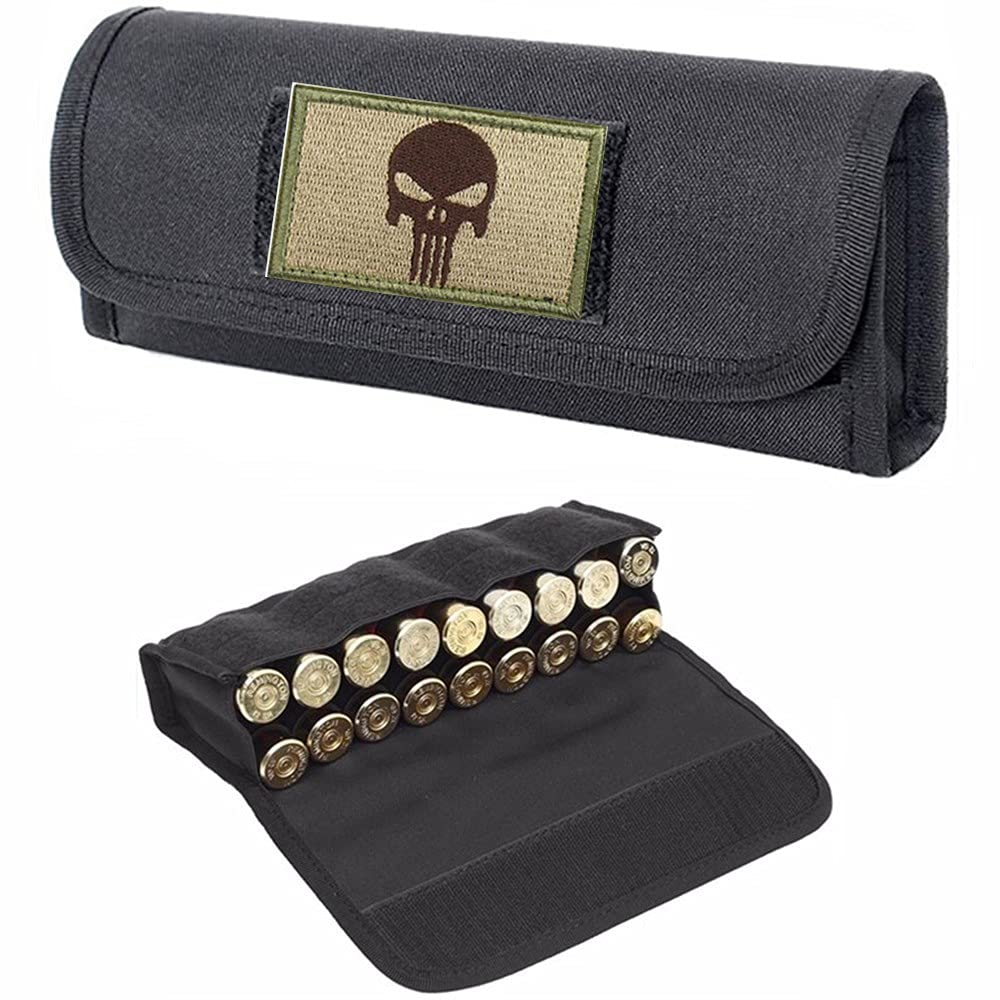 ACEXIER Hunting Military 18 Round Tactical Molle Cartridge Shell Holder Ammo Bag Pouch Military Waist Bag 12/20 Gauge Gun Bullet Pouch（Include One Tactical Patch）