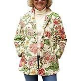 Akivide Women's Boho Colorful Floral Graphic Print Oversized Coat Winter Warm Long Sleeve Fleece Outerwear with Pockets