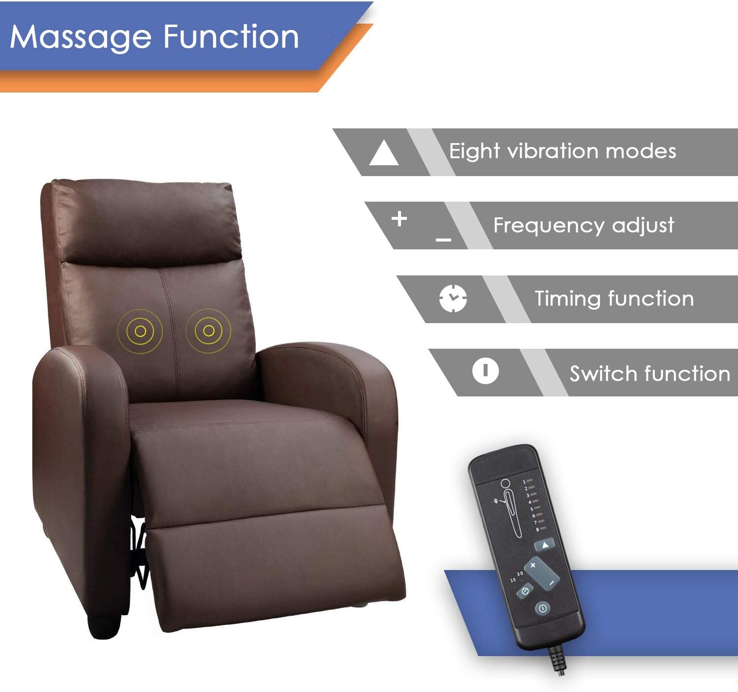 Devoko Recliner Chair Massage Home Theater Seating PU Leather Modern Living Room Chair Padded Cushion Reclining Sofa (Brown): Kitchen & Dining