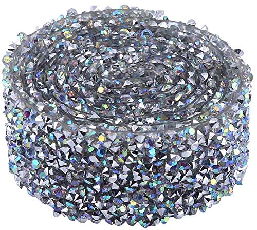 Acrylic Rhinestone Diamond Ribbon 30mm Sparkling Wrap Rhinestone Mesh for Wedding Cakes Birthday Party Supplies, Event Decorations, Baby Shower, Arts & Crafts Projects, 1 Yard 1.2", Rainbow Silver AB