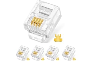100 Pack RJ11 6P4C Plug, Telephone Handset Flat Cord Cable Modular Plug Connector Phone Jack Adapter Crimp End Crimper Clear 