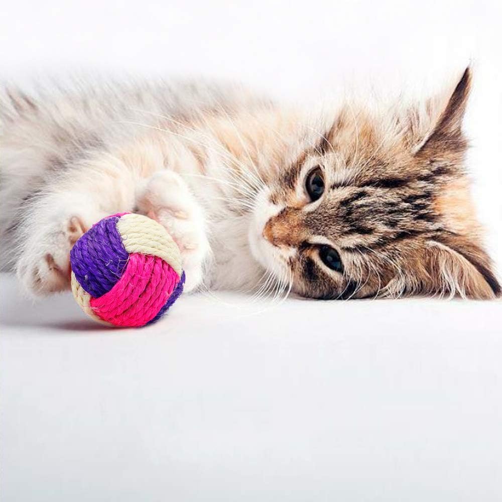 SUNTRADE 3Pcs Cat Toy Sisal Ball Pet Scratching Ball Chew Eco-Friendly Toy Pets Interactive Toy Bite and Wear Resistant(Random Color) : Pet Supplies