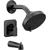 Moen Genta LX Matte Black Pressure Balancing Modern Shower Set with Showerhead Lever Handle, and Tub Spout, Posi-Temp Valve Required, T2473EPBL