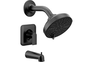 Moen Genta LX Matte Black Pressure Balancing Modern Shower Set with Showerhead Lever Handle, and Tub Spout, Posi-Temp Valve Required, T2473EPBL