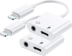 [Apple MFi Certified] 2PCS Lightning to 3.5 mm Headphones Jack Adapter, 2 in 1 for iPhone Headphones Cable Adapter AUX Converter Splitter Charger & Audio Cable Dongle Headphone Adapter Support iOS