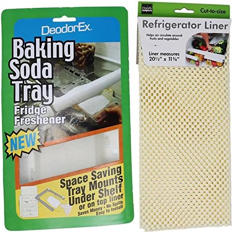Kitchen Refrigerator Liner Mats for Drawers and Shelves. Suitable for Keeping Fruit and Vegetable Produce Fresh in Bins. Comes with 1 Clear Fridge Shelf Liner and Baking Soda Tray.