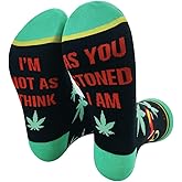ZHANTUONE I'm Not As Think As You Stoned I Am, Funny Cozy Breathable Printed Cotton Socks, Unisex Novelty Knitted Socks, Gifts for Stoner Smokers and Potheads Marijuana lover Friends and Colleagues
