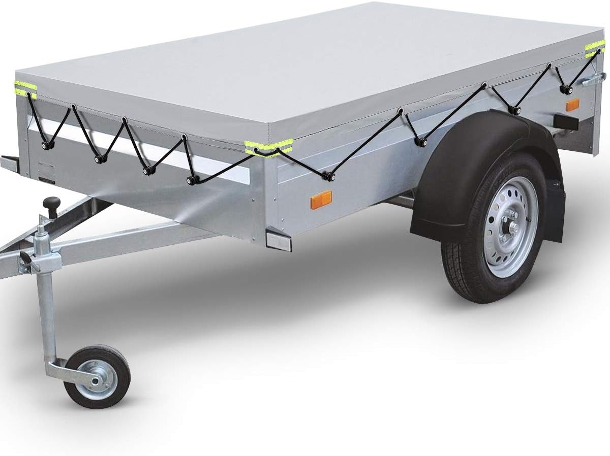 ELUTO Trailer Cover 6 x 4 ft Waterproof Windproof Cover for Trailers with Rubber Belt, Grey