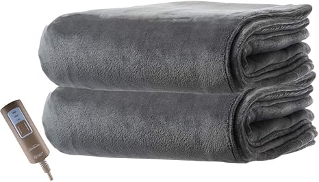 Amazon Com Sunbeam Premium Soft Electric Heated Throw Blanket Velveteen Plush Washable With 3 Heat Settings And Auto Shut Off Steel Gray Kitchen Dining