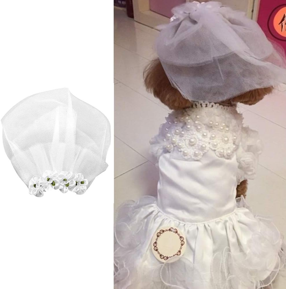 Pssopp Dog Wedding Veil Pet Cat Wedding Veil Bridal Flower Headdress Dog Bride Costume Hair Bow Hair Accessories for Small Medium Large Dog (S) - Image 5