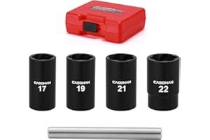 CASOMAN 5 Pieces 1/2" Dr. Twist Socket Set, Lug Nut Remover Tool, Metric Bolt and Lug Nut Extractor Socket Tools