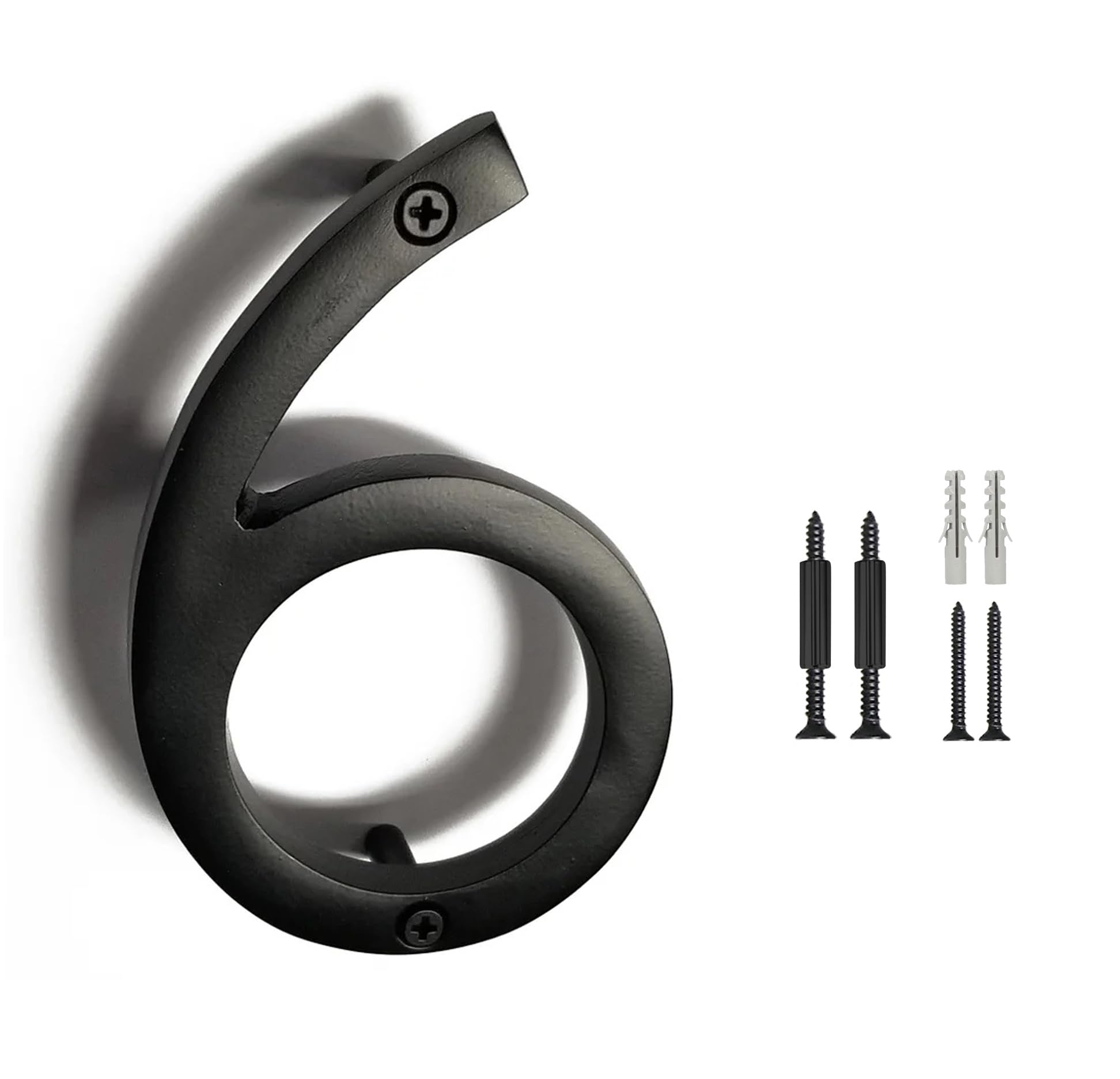 NACH Floating House Numbers, 6 inch Aluminum Black House Numbers for Outside - Number 6, Door Numbers with Mounting Hardware