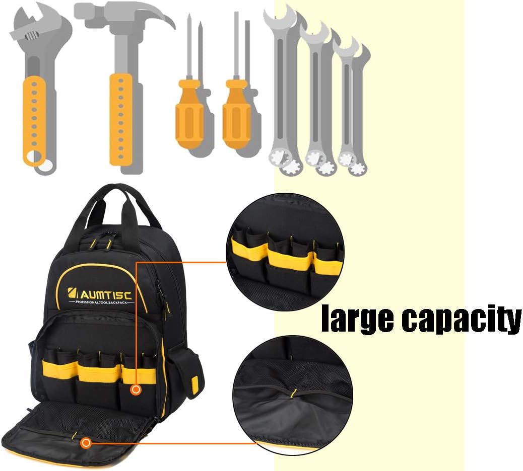 SOWLAND Tool Backpack Durable Worksite Bags Heavy Duty Tool Organizer for Electricians Carpenters - - 