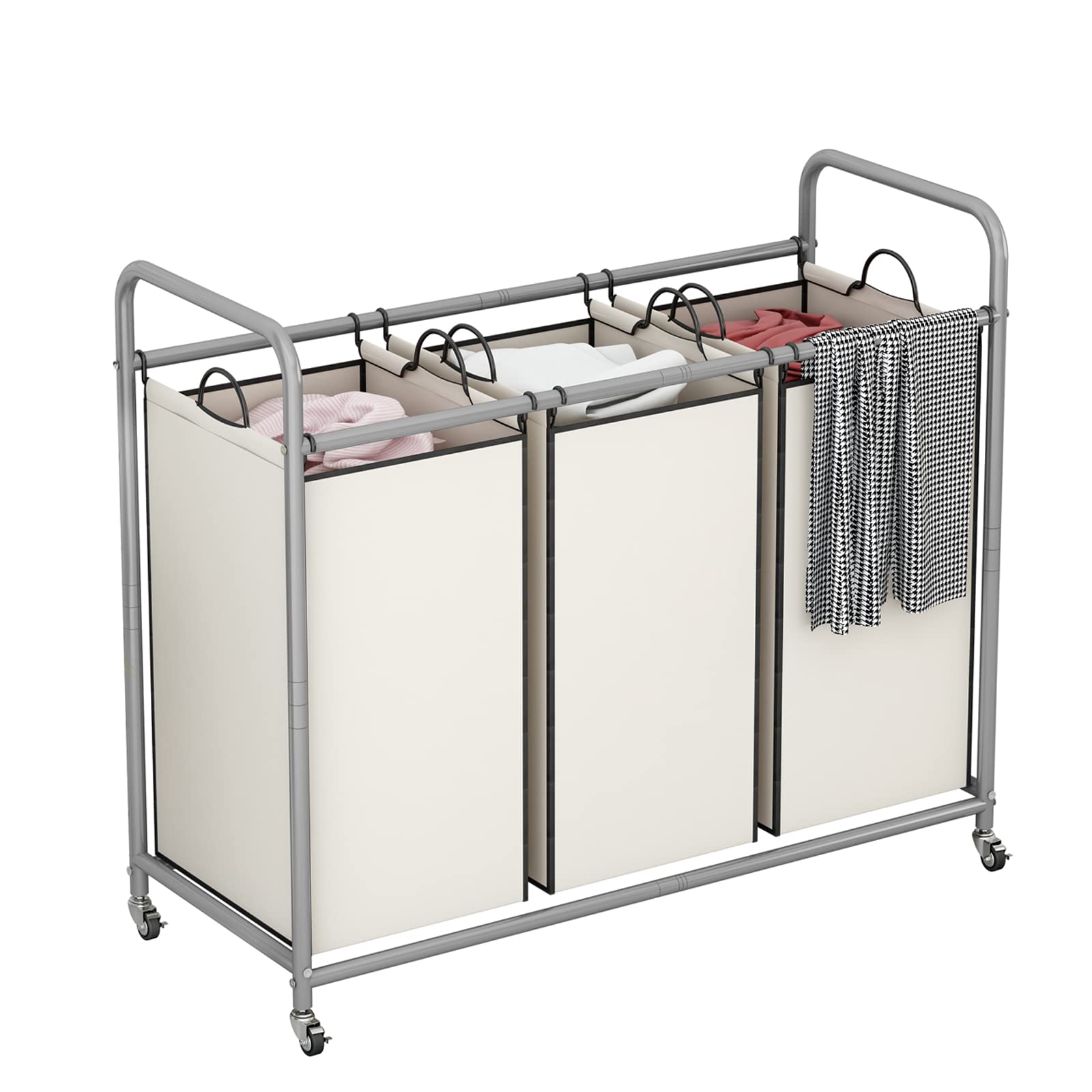 Photo 1 of LINZINAR 3-Bag Laundry Sorter,Laundry Hamper Cart with Heavy Duty Rolling Lockable Wheels and Removable Bags (Beige)