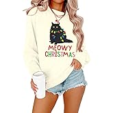 FLOYU Christmas Sweatshirt for Women Meowy Christmas Pullover Cat Lover Xmas Tops Merry Catmas Sweater