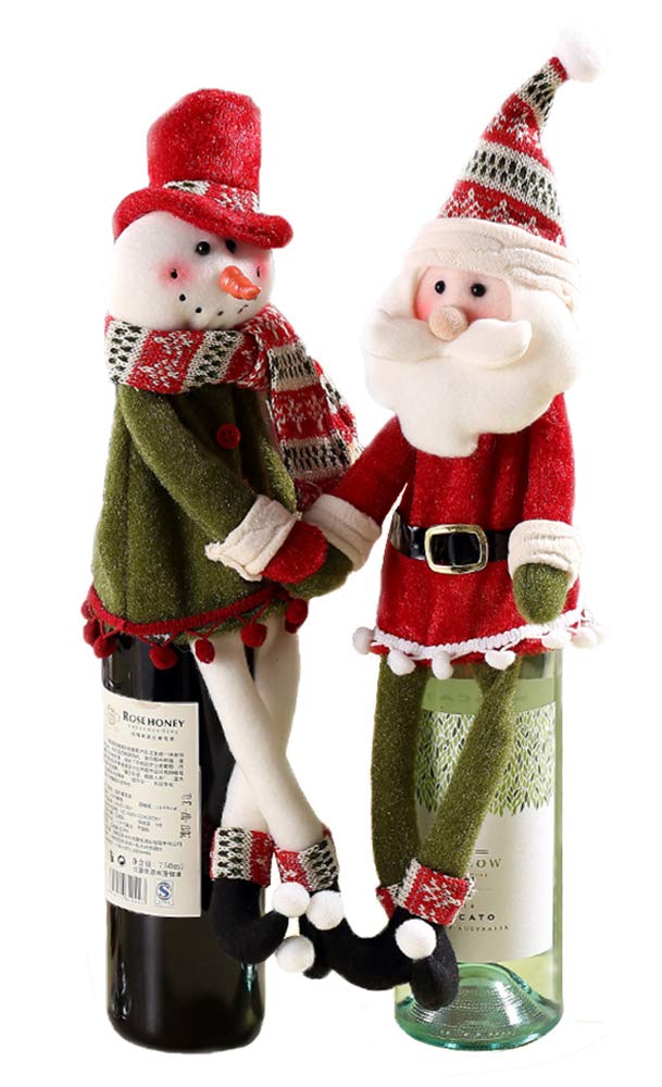 Christmas Wine Bottle Cover Bags Wine Gift for Christmas Table Dinner Decoration Home Party Decoration (2 packs-snowman santa)