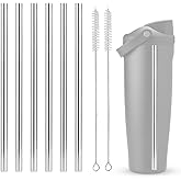 6pcs Straw Replacement Set Compatible with Owala FreeSip Sway 40oz Water Bottle, Stainless Steel Metal Tumbler Cup Straws with Cleaning Cleaner Brush Reusable Water Bottle Parts Accessories