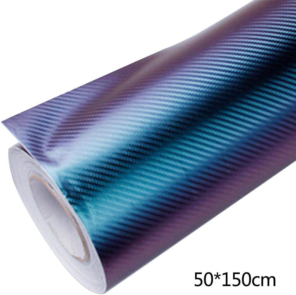 Katurn 1.64 X 5 ft Car Decals Chameleon Carbon Fiber Sticker, DIY Stretchable Vinyl Wrap Anti-scratch Auto Body Foil, Discolor Purple to Blue Air-Release Adhesive Film