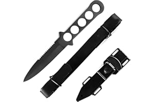 MASTER USA Diving Knife, 9-Inch Overall, 4.25-Inch Mirror Polish Blade, Stainless Steel Handle Leg Strap (Black)