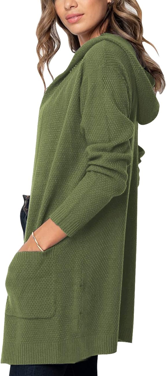 MEROKEETY Women's Long Sleeve Open Front Hoodie Knit Sweater Cardigan with Pockets at  Women’s Clothing store