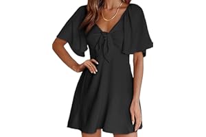 Dokotoo Womens Dresses 2025 Summer Fall Deep V Neck Elegant Bow tie Mini Dress S-XL