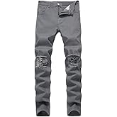 Men's Ripped Distressed Destroyed Straight Fit Washed Denim Jeans