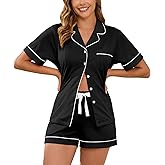 COLORFULLEAF Women's Cotton Sleepwear Set Short Sleeve Button Front Pajama Set for Summer S-XXL