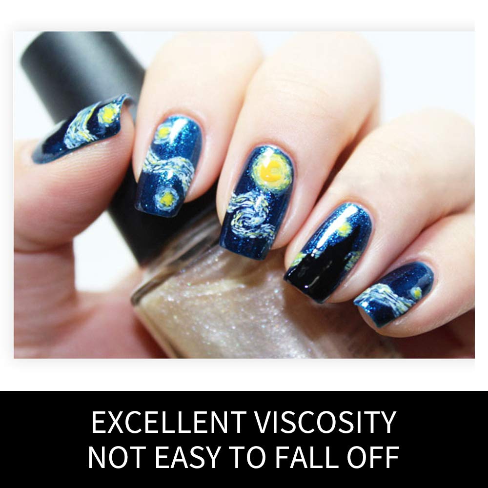 3D Van Gogh's Starry Night Fullnail Stickers, Full Nail Starry Sky Art Gel Nail Polish Sticker Decals, Shimmery Glittery, Long Lasting, Easy to Apply & Remove - 2 Sheets(28 Nail Wraps) and 1 File - Image 3