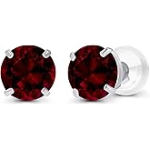 Solid 14K Yellow, White or Rose Gold 4mm Round Genuine Gemstone Birthstone Prong Set Stud Earrings For Women