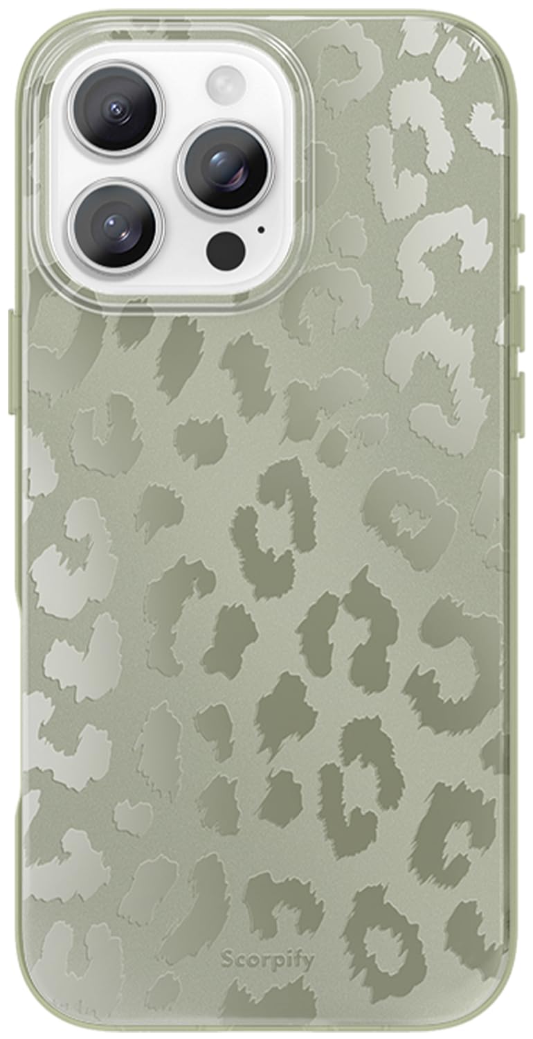 SCORPIFY for iPhone 16 Pro Max Case [Compatible with MagSafe] with Matte Moss Leopard Cheetah Print Design, Cute Magnetic Phone Cover for Women Girls, Green Neutral Aesthetic, Slim Shockproof Bumper