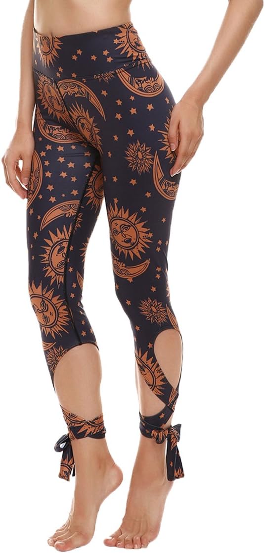 Womens Digital Print High Waisted Workout Capri Leggings Tights
