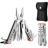 Strong 15-in-1 Multitool Pliers with Sheath, Stainless Steel, Grey | Folding Multi Tool, Needle Nose Pliers &amp; Wire Cutters, Knife, Saw, Screwdrivers, Bottle Opener, EDC Pocket Knife