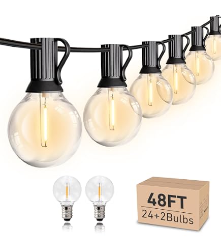 SUNTHIN 48FT Outdoor String Lights - 25 G40 Shatterproof LED Bulbs, Dimmable, Waterproof, Connectable Patio Lights - View #9