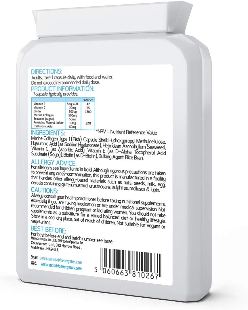 Marine Collagen & Hyaluronic Acid Complex - 60 Capsules - 500mg of Highly Bioavailable Naticol® Hydrolysed Collagen - Image 3