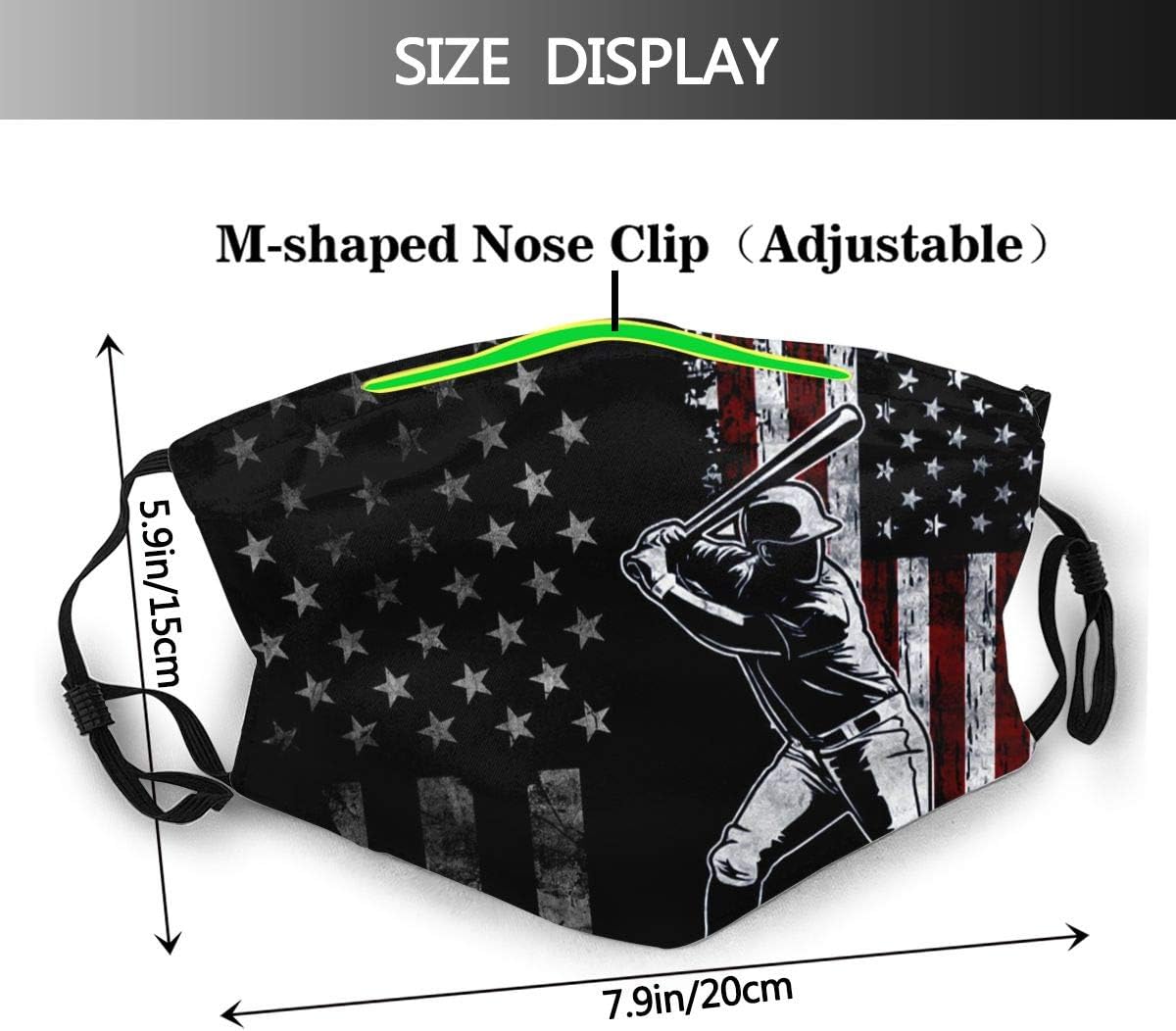 UV Protection Reusable Mouth Guard Insert Filters, Retro Black American Flag Distressed Flag Batting Baseball Batter Anti Air Dust Filters Protection Cover for Hiking Camping - Adjustable Ear Loops: Sports & Outdoors