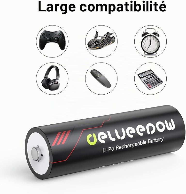 Pile Rechargeable AA Lithium 1,5 V 3400mWh Haute capacité, Pile AA Rechargeable avec Chargeur Lot de 8 1500 Cycles — photo 7 sur 7