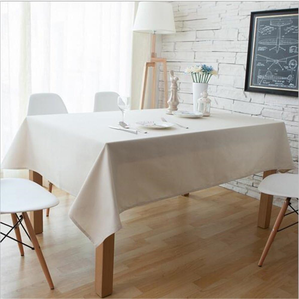 PinkMemory 100% Cotton Tablecloths for Square/Rectangle Tables Solid Colors Tablecloth Spill Proof Washable Tablecloth Clips for Picnic Tables 55x120 inches,Ivory