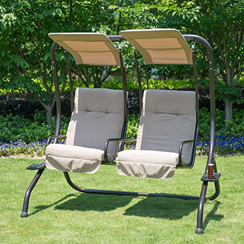 SunLife Converting Cushion Covered Patio Porch Glider Swing with Steel Frame Loveseats for 2 People