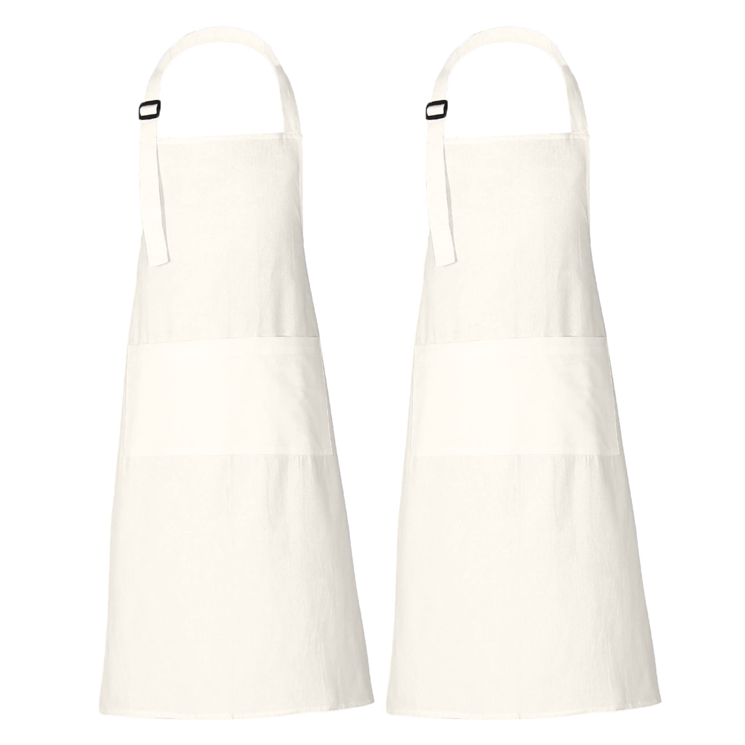 RAJRANG Marshmallow White Cotton Kitchen Apron with Adjustable Neck Strap and 3 Utility Pockets, Unisex Cooking and Baking Apron 89 x 69 cm Pack of 2 — image 1