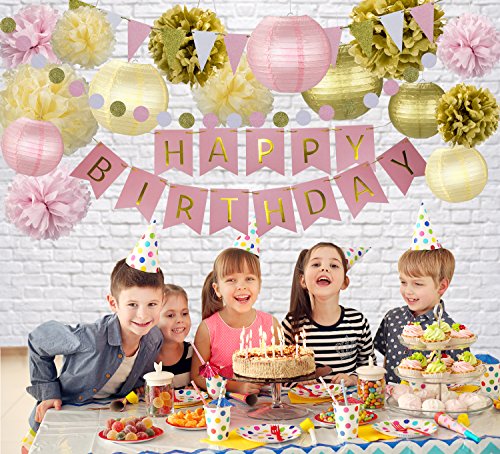 image for The Classic Decor 31 Pcs of Pink Gold and Cream Birthday Party Decorat