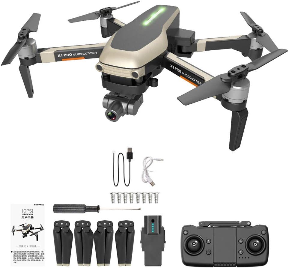 X1 PRO 2.4G GPS Folding RC Drone Quadcopter,4k WiFi FPV HD Camera Selfie Two-Axis Mechanical Gimbal with 4 Spare Propeller and Storage Bag