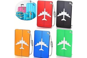 5-Pack Aluminum Luggage Tags Mixed Colors, Waterproof Travel Identification Tags with Stainless Steel Loop, Minimalist Airpla