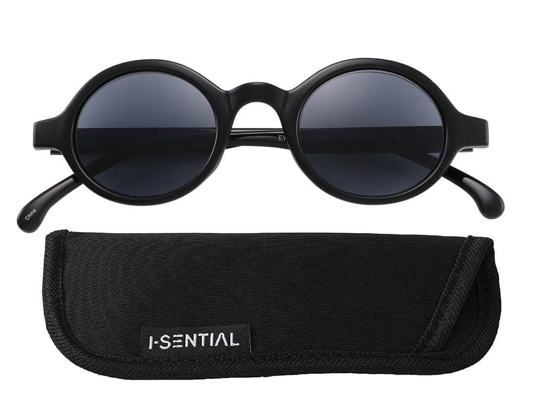 I-Sential Round Reading Sunglasses Black Frame Smoke Black UV400 Tinted Lens Sun Readers Mens Womens Retro Classic & Case +1.00