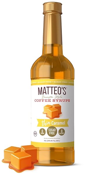 MATTEO’S CARAMEL SYRUP FOR COFFEE, LATTES, CAPPUCCINOS & DESSERTS – SUGAR-FREE SWEETENER FOR BEVERAGES, KETO FRIENDLY, ZERO CALORIES, INDULGENT FLAVOR, NON-ALCOHOLIC, IDEAL FOR COFFEE 33.8OZ (1PK)