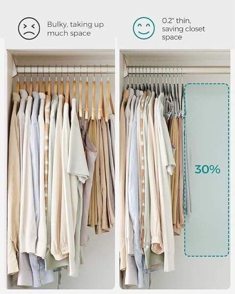 SONGMICS 30 PACK PANTS HANGERS, 16.7 INCHES LONG VELVET TROUSERS HANGERS WITH ADJUSTABLE CLIPS, HEAVY-DUTY, NON-SLIP, SPACE-SAVING FOR PANTS, SKIRTS, COATS, DRESSES, TANK TOPS, GRAY UCRF12V30