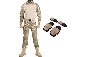 LOONG FLAG CLAN Combat Suit Military Paintball Clothing with Knee Pads & Elbow Pads for Men, Pants and Shirts Set