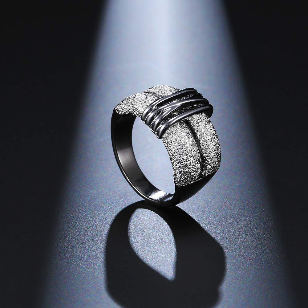 dnswez 2 Tone Silver and Gold Diamond Rings Bead mat Wide Band Statment for Women